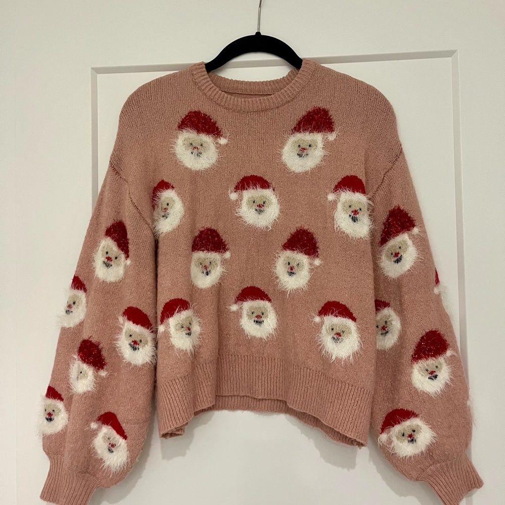 Festive Fuzzy Blush Santa Sweater, size small
